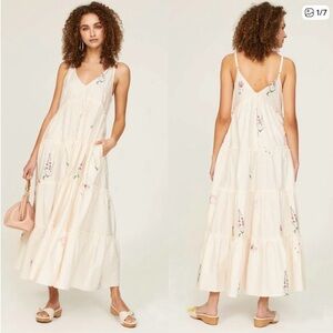 Splendid Blossom Dress Floral Sleeveless V-Neck Tiered Maxi Off-White XL Spring